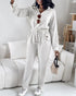 Turn-down Collar Overlap V-Neck Drawstring Stretchy Waist Jumpsuit Casual Flap Pockets Design Jumpsuit beige