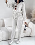 Turn-down Collar Overlap V-Neck Drawstring Stretchy Waist Jumpsuit Casual Flap Pockets Design Jumpsuit beige