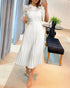 Ombre Plunge Pleated Midi Dress With Chain Decor Belt white