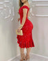 Cold Shoulder Beaded Slit Bodycon Dress Ruffle Hem Zipper Back Party Dress red