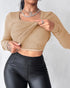 ChicMe Built-in Bra U-Neck Long Sleeve Ribbed Top khaki