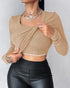ChicMe Built-in Bra U-Neck Long Sleeve Ribbed Top khaki
