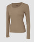 ChicMe Built-in Bra U-Neck Long Sleeve Ribbed Top khaki