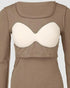 ChicMe Built-in Bra U-Neck Long Sleeve Ribbed Top khaki