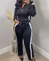 2 Pieces Outfit Half Zip Long Sleeve Top and Drawstring Elastic Waist Pants Set Casual Contrast Paneled Side Set blackwhite