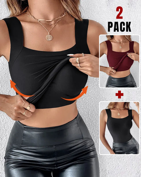 U-Neck Sleeveless Tank Seamless Skinny Layering Top with Built-In Bra style4