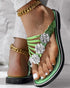 Floral Pattern Flip Flops Comfortable Casual Summer Beach Slippers green