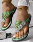 Floral Pattern Flip Flops Comfortable Casual Summer Beach Slippers green