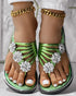 Floral Pattern Flip Flops Comfortable Casual Summer Beach Slippers green