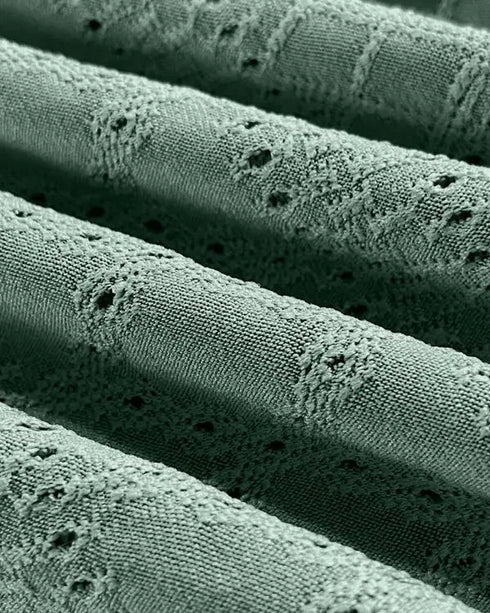 Jacquard Contrast Lace Scallop Trim Open Front Coat Casual Breathable Crop Cardigan green