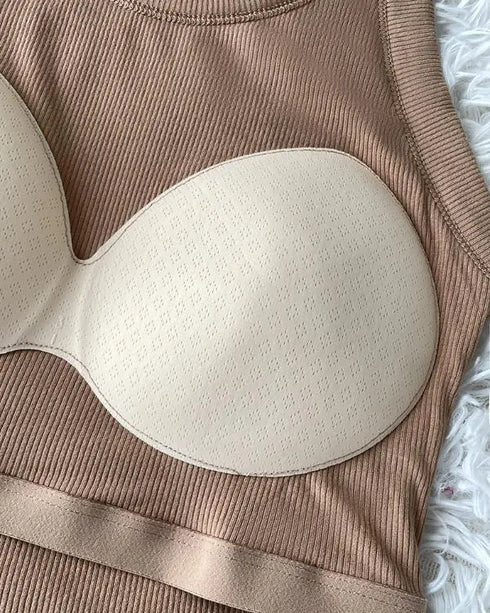 ChicMe Built-in Bra 2 Piece Athletic Tank Tops for Women Ribbed Tank Top style7