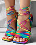 Rainbow Ombre Criss Cross Square Toe Flat Sandals Multicolor