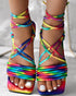 Rainbow Ombre Criss Cross Square Toe Flat Sandals Multicolor