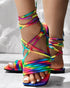 Rainbow Ombre Criss Cross Square Toe Flat Sandals Multicolor