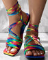 Rainbow Ombre Criss Cross Square Toe Flat Sandals Multicolor