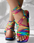 Rainbow Ombre Criss Cross Square Toe Flat Sandals Multicolor