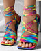 Rainbow Ombre Criss Cross Square Toe Flat Sandals Multicolor