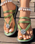 Rhinestone Floral Pattern Toe Post Beach Slippers green