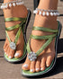 Rhinestone Floral Pattern Toe Post Beach Slippers green