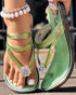 Rhinestone Floral Pattern Toe Post Beach Slippers green
