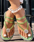 Rhinestone Floral Pattern Toe Post Beach Slippers green