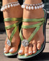 Rhinestone Floral Pattern Toe Post Beach Slippers green
