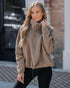 Stand Collar Zipper Design Casual Sweatshirt Light Coffee