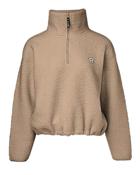 Stand Collar Zipper Design Casual Sweatshirt Light Coffee