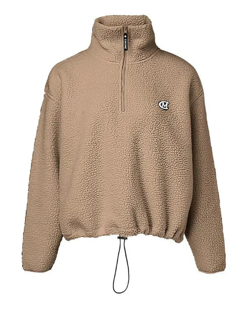 Stand Collar Zipper Design Casual Sweatshirt Light Coffee
