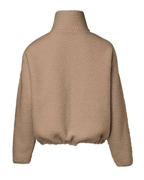 Stand Collar Zipper Design Casual Sweatshirt Light Coffee