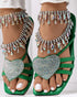 Heart Pattern Rhinestone Decor Slippers green