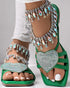 Heart Pattern Rhinestone Decor Slippers green