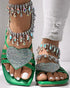 Heart Pattern Rhinestone Decor Slippers green