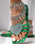 Heart Pattern Rhinestone Decor Slippers green