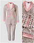 Houndstooth Print Notched Collar Zip Front Flap Detail Corset Slit Coat and Elastic Waist Slim Fit Pants Set Blazer Set pink