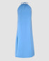 Halter Sleeveless Backless Maxi Dress Casual Shirred Back Side Slit Vacation Dress blue