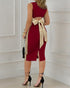 Halter Thick Strap Chic 3D Floral Dec Slim Fit Dress Wine red