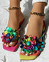 Rainbow Ombre Floral Pattern Slippers Multicolor