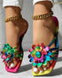 Rainbow Ombre Floral Pattern Slippers Multicolor