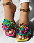 Rainbow Ombre Floral Pattern Slippers Multicolor