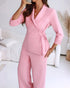 2 Pieces Outfit Overlap Shawl Collar Lace-up Side Cinched Waist Coat and Elastic Back Waist Wide Leg Pants Set Casual Blazer Set pink