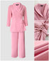 2 Pieces Outfit Overlap Shawl Collar Lace-up Side Cinched Waist Coat and Elastic Back Waist Wide Leg Pants Set Casual Blazer Set pink