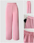 2 Pieces Outfit Overlap Shawl Collar Lace-up Side Cinched Waist Coat and Elastic Back Waist Wide Leg Pants Set Casual Blazer Set pink
