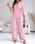2 Pieces Outfit Overlap Shawl Collar Lace-up Side Cinched Waist Coat and Elastic Back Waist Wide Leg Pants Set Casual Blazer Set pink
