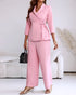 2 Pieces Outfit Overlap Shawl Collar Lace-up Side Cinched Waist Coat and Elastic Back Waist Wide Leg Pants Set Casual Blazer Set pink