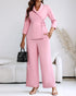 2 Pieces Outfit Overlap Shawl Collar Lace-up Side Cinched Waist Coat and Elastic Back Waist Wide Leg Pants Set Casual Blazer Set pink