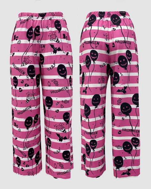 2 Pieces Outfit Plaid Print Pocket Design Long Sleeve Drop Shoulder Top and Plaid Print Elastic Waist Wide Leg Pants Set Casual Pajamas Set hot pink