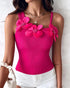 2 Pack Solid 3D Flower Tank Top Asymmetrical Neck Sleeveless Casual Ribbed Knit Camisole hot pink