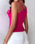 2 Pack Solid 3D Flower Tank Top Asymmetrical Neck Sleeveless Casual Ribbed Knit Camisole hot pink