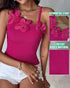 2 Pack Solid 3D Flower Tank Top Asymmetrical Neck Sleeveless Casual Ribbed Knit Camisole hot pink